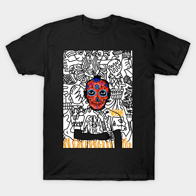 Discover the Charm of #336 - Mary - A MaleMask NFT with MexicanEye Color and Doodle Background T-Shirt by Hashed Art